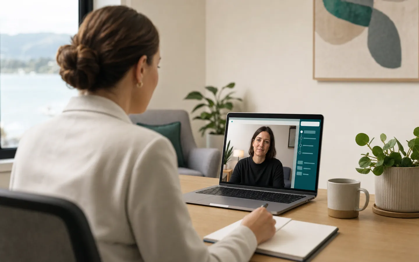 A clinician delivering a secure telehealth session through a digital-care platform
