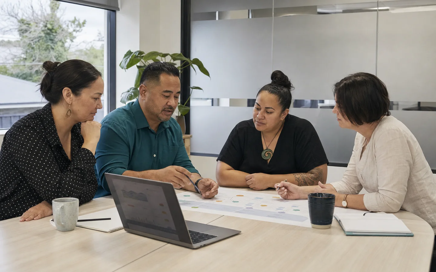 A multidisciplinary care team planning a digitally enabled mental-health service